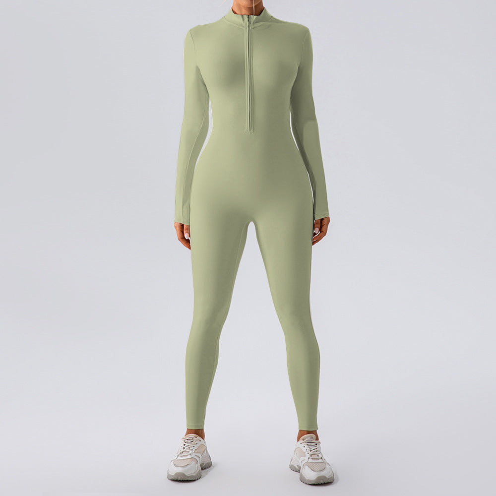 Stand Collar Long-Sleeve Yoga Jumpsuit