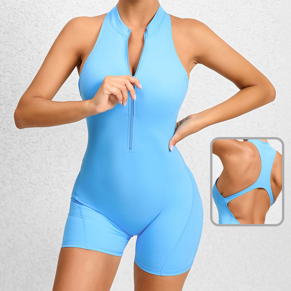 Sleeveless Zippered Yoga Fitness Jumpsuit - Tummy Control Butt Lift Athletic Shapewear