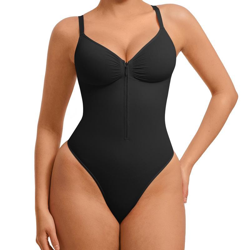 Womens High-Elastic Zipper V-Neck Bodysuit