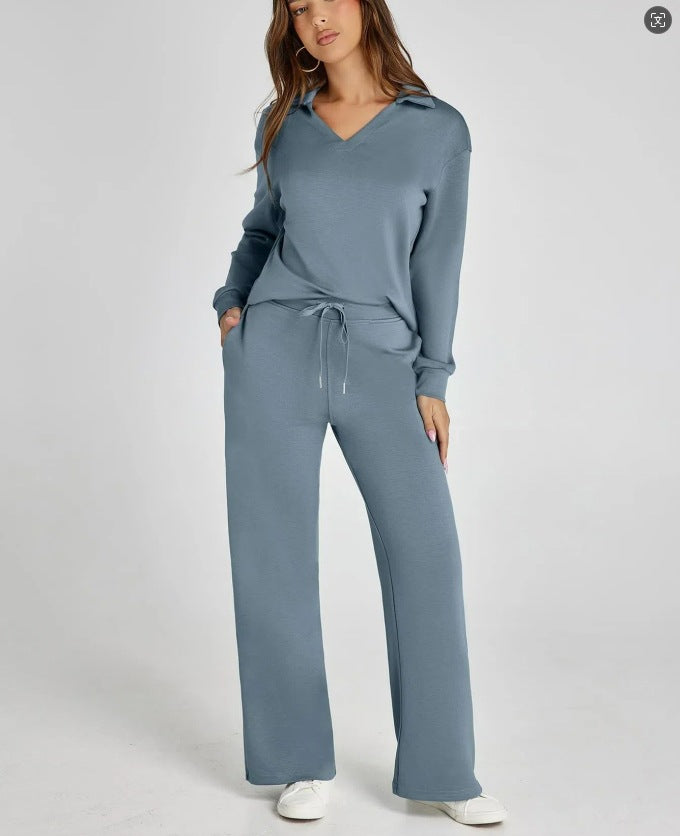 V-Neck Drawstring Lounge Set