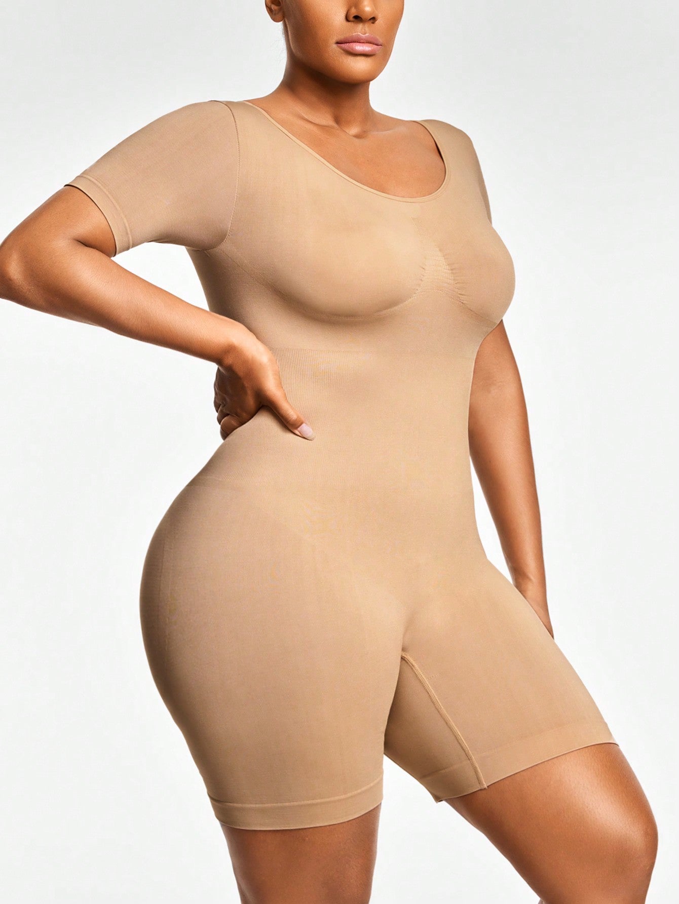 Full Body Shapewear Bodysuit - Short Sleeve Bust Lift Arm Tummy Thigh Slimming