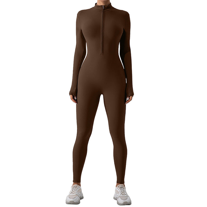 Stand Collar Long-Sleeve Yoga Jumpsuit