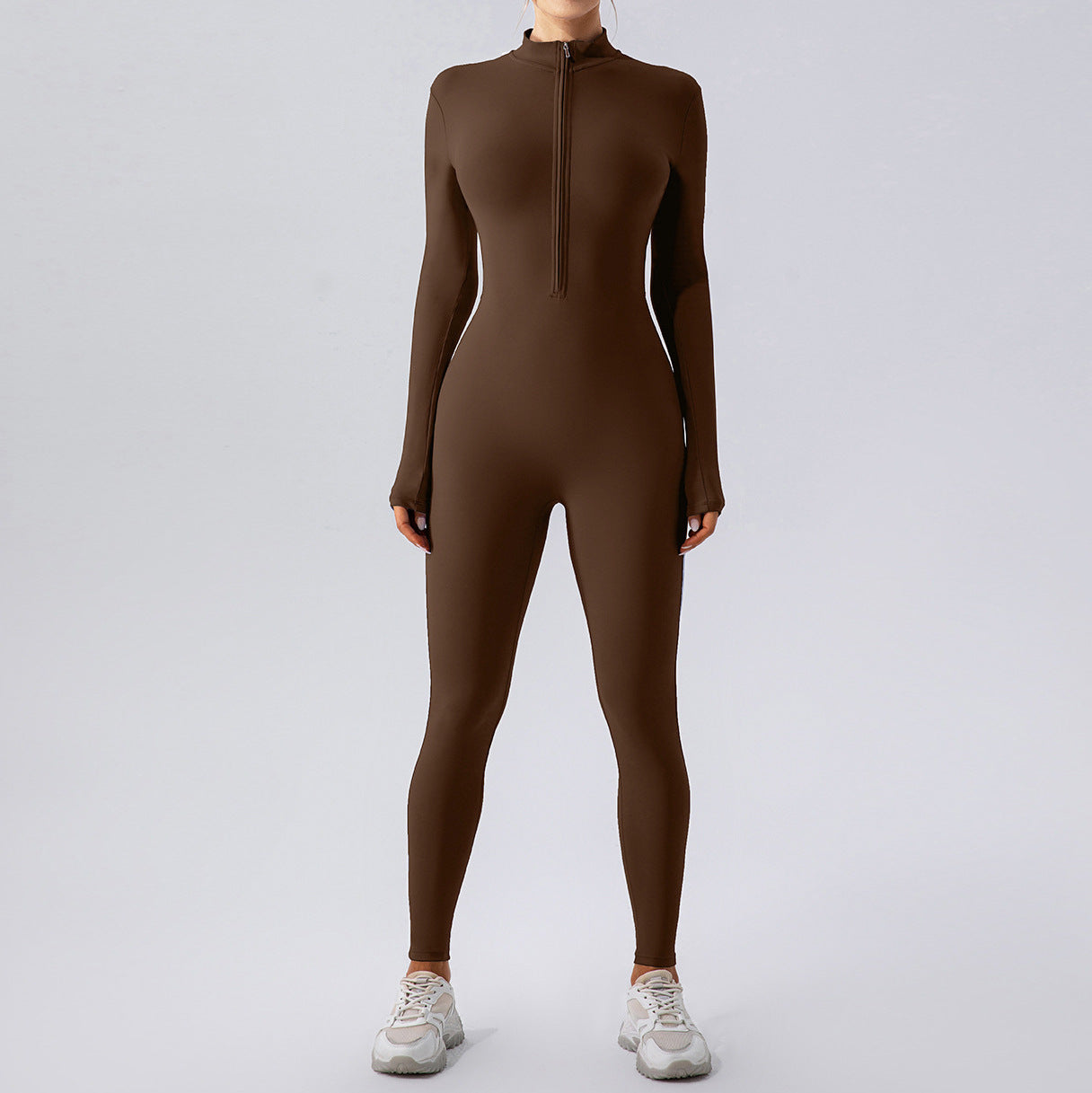 Stand Collar Long-Sleeve Yoga Jumpsuit