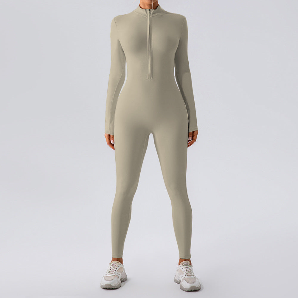 Stand Collar Long-Sleeve Yoga Jumpsuit
