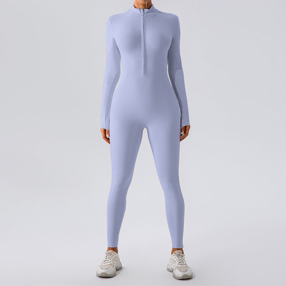 Stand Collar Long-Sleeve Yoga Jumpsuit