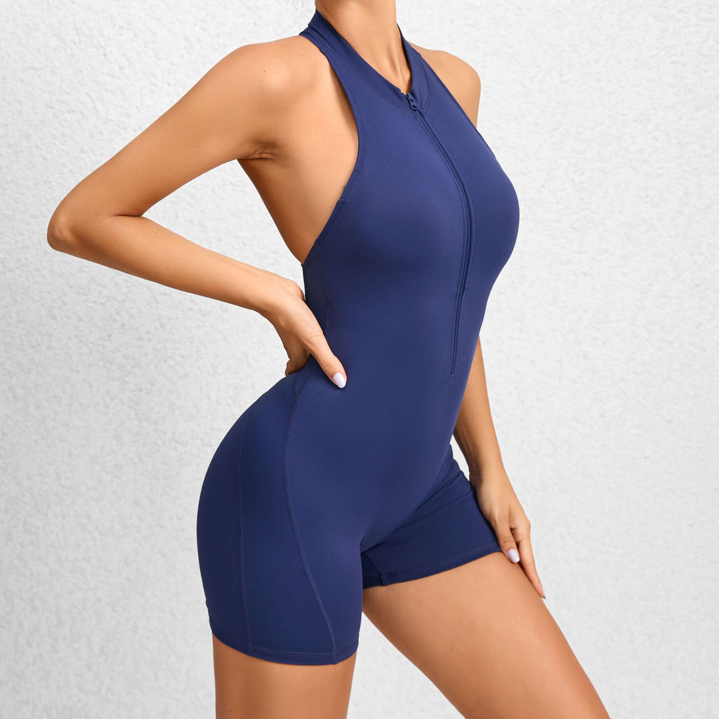 Sleeveless Zippered Yoga Fitness Jumpsuit - Tummy Control Butt Lift Athletic Shapewear