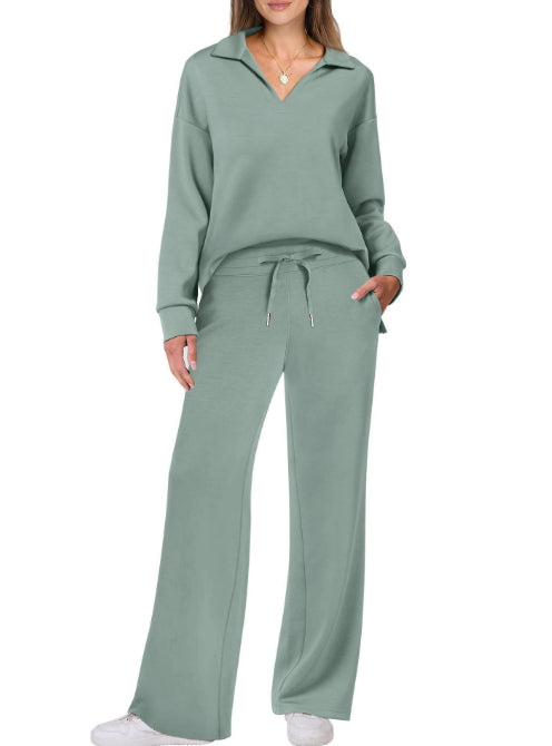 V-Neck Drawstring Lounge Set