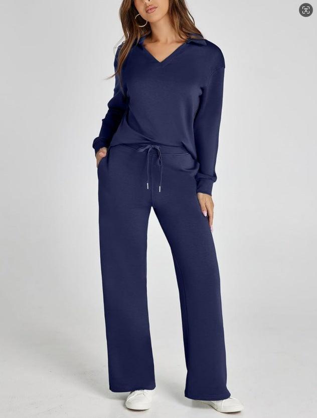 V-Neck Drawstring Lounge Set