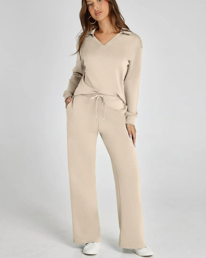 V-Neck Drawstring Lounge Set