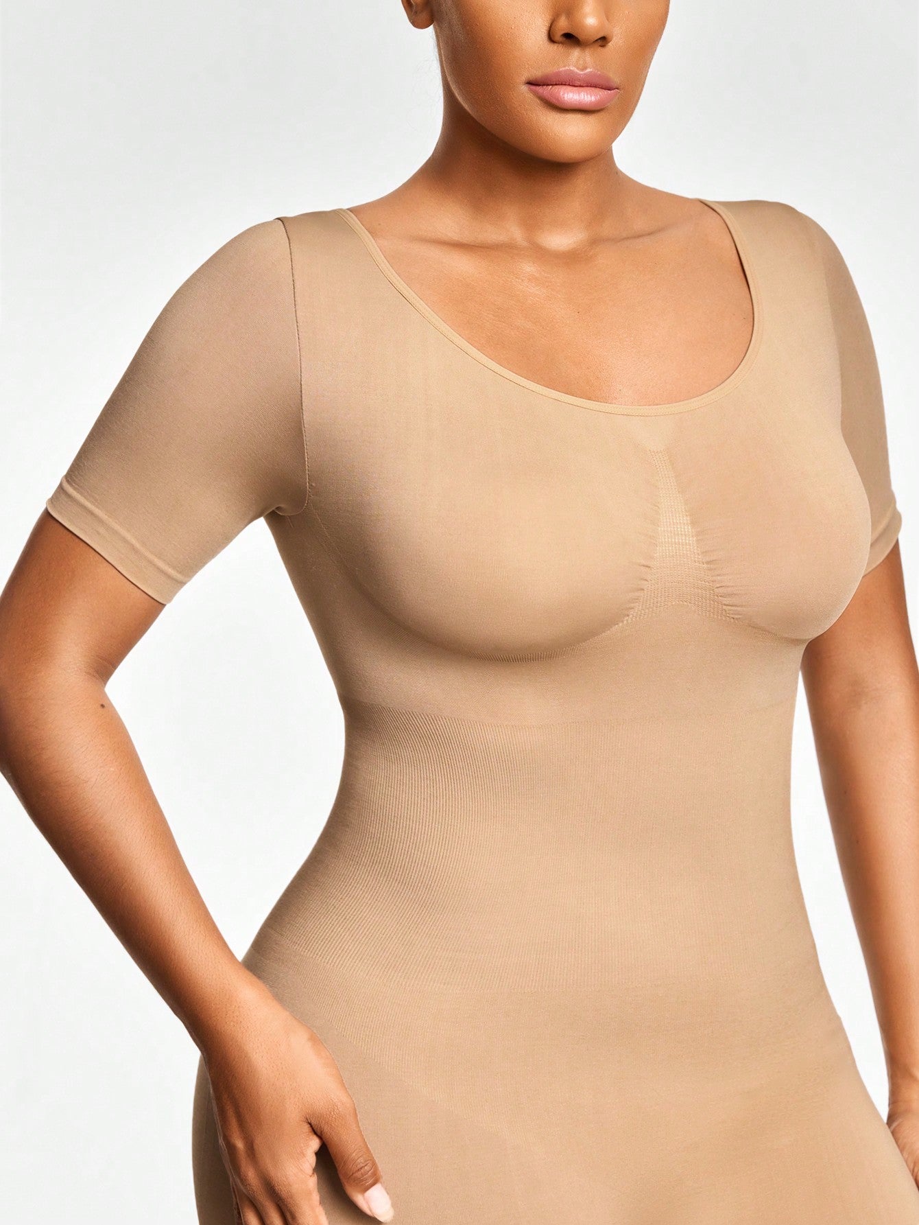 Full Body Shapewear Bodysuit - Short Sleeve Bust Lift Arm Tummy Thigh Slimming