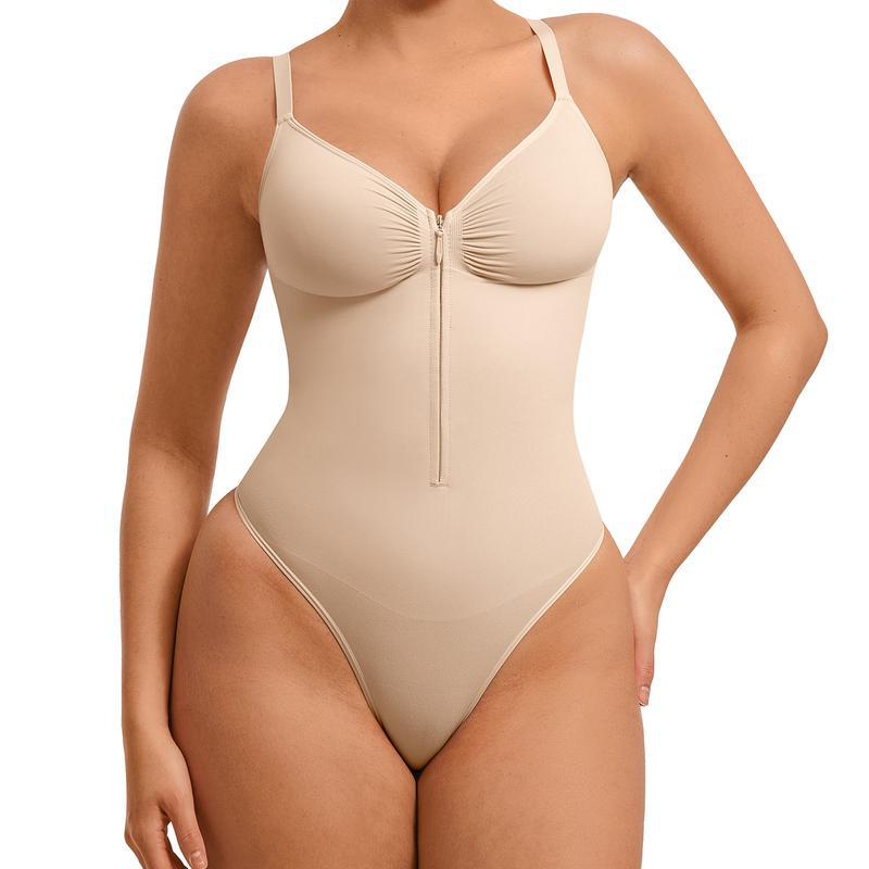 Womens High-Elastic Zipper V-Neck Bodysuit