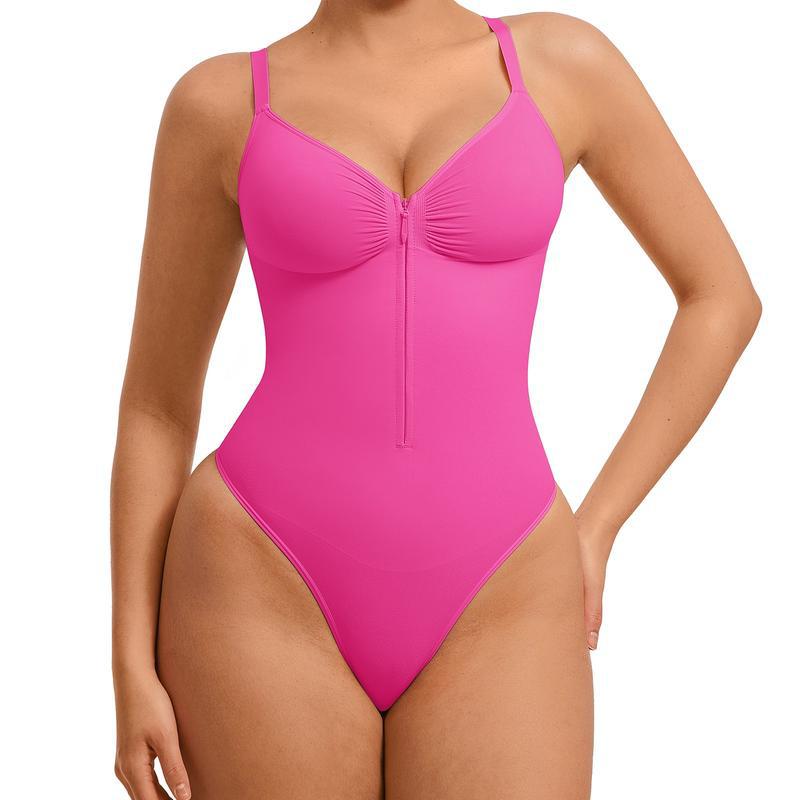 Womens High-Elastic Zipper V-Neck Bodysuit