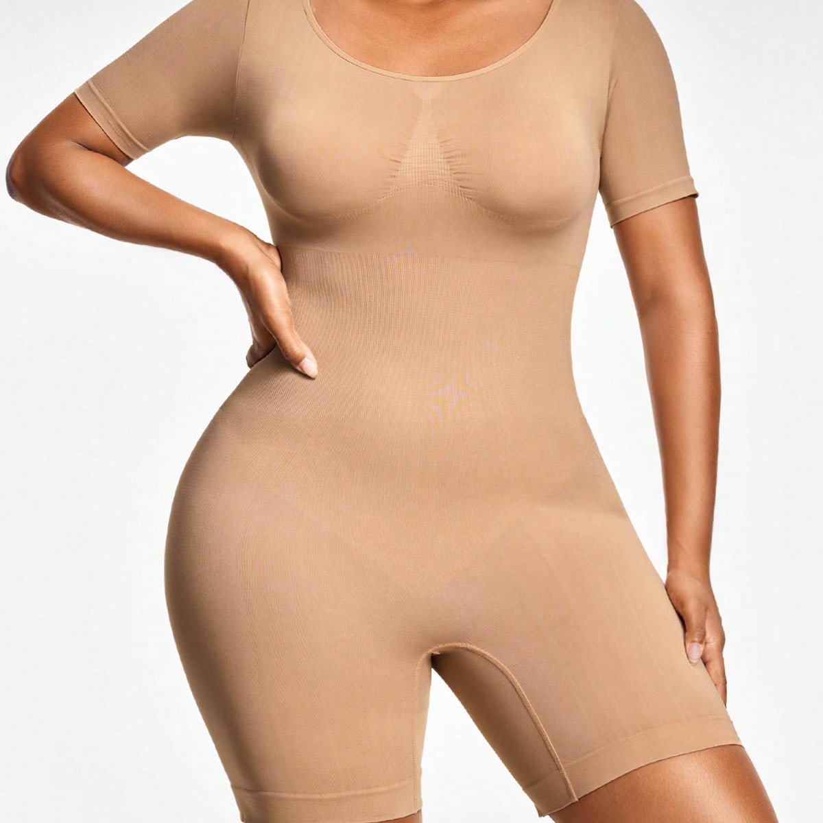 Full Body Shapewear Bodysuit - Short Sleeve Bust Lift Arm Tummy Thigh Slimming