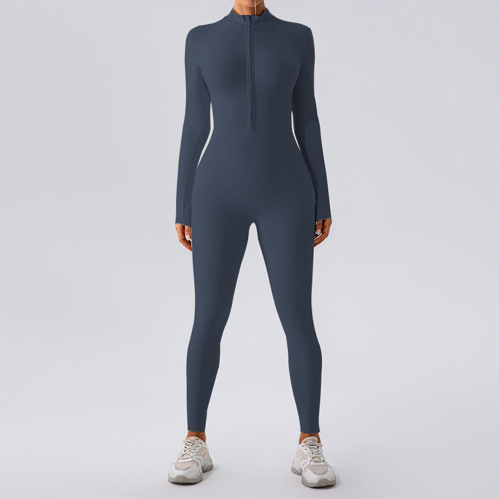 Stand Collar Long-Sleeve Yoga Jumpsuit