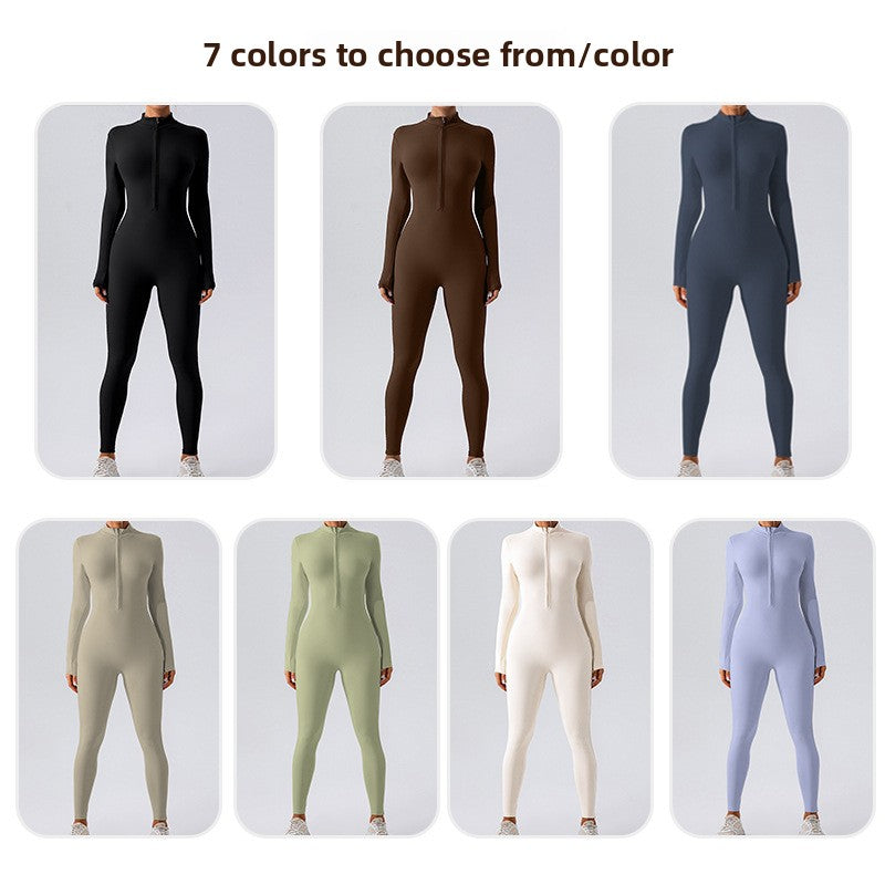 Stand Collar Long-Sleeve Yoga Jumpsuit