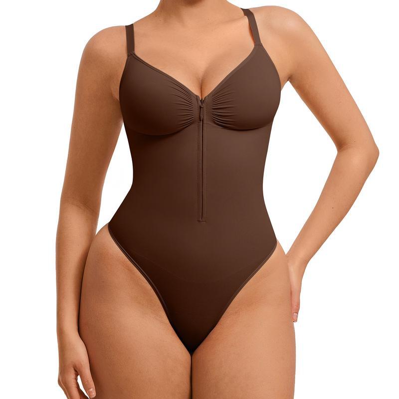Womens High-Elastic Zipper V-Neck Bodysuit